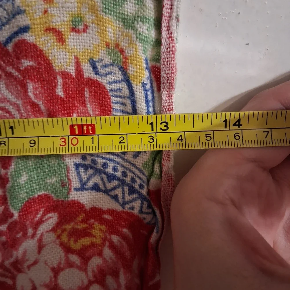 Vintage Cottagecore Floral Diamond Table Runner 13x30 Blue Red Yellow Granny EUC